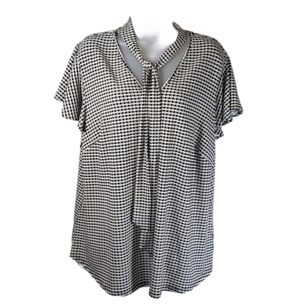 Adrianna Papell Printed Flutter Sleeve Tie Neck Top SZ 2X